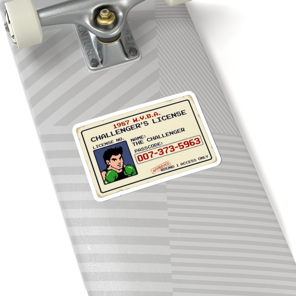 Retro Challenger's License Sticker — 1987 Pixel Boxer ID Kiss-Cut Sticker