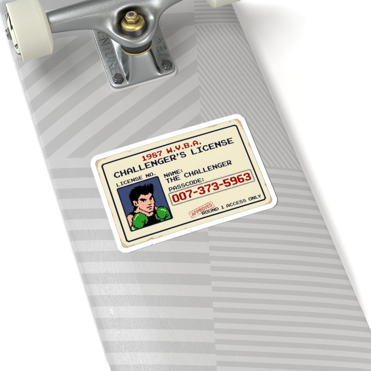 Retro Challenger's License Sticker — 1987 Pixel Boxer ID Kiss-Cut Sticker