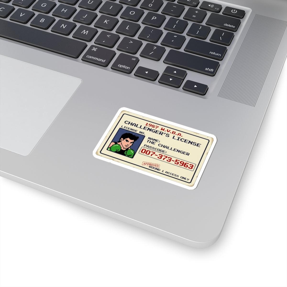 Retro Challenger's License Sticker — 1987 Pixel Boxer ID Kiss-Cut Sticker