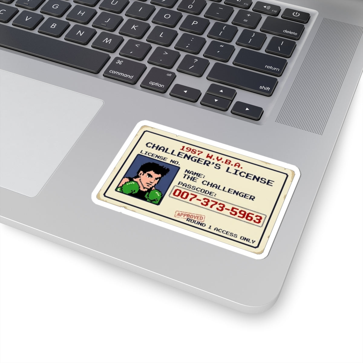 Retro Challenger's License Sticker — 1987 Pixel Boxer ID Kiss-Cut Sticker